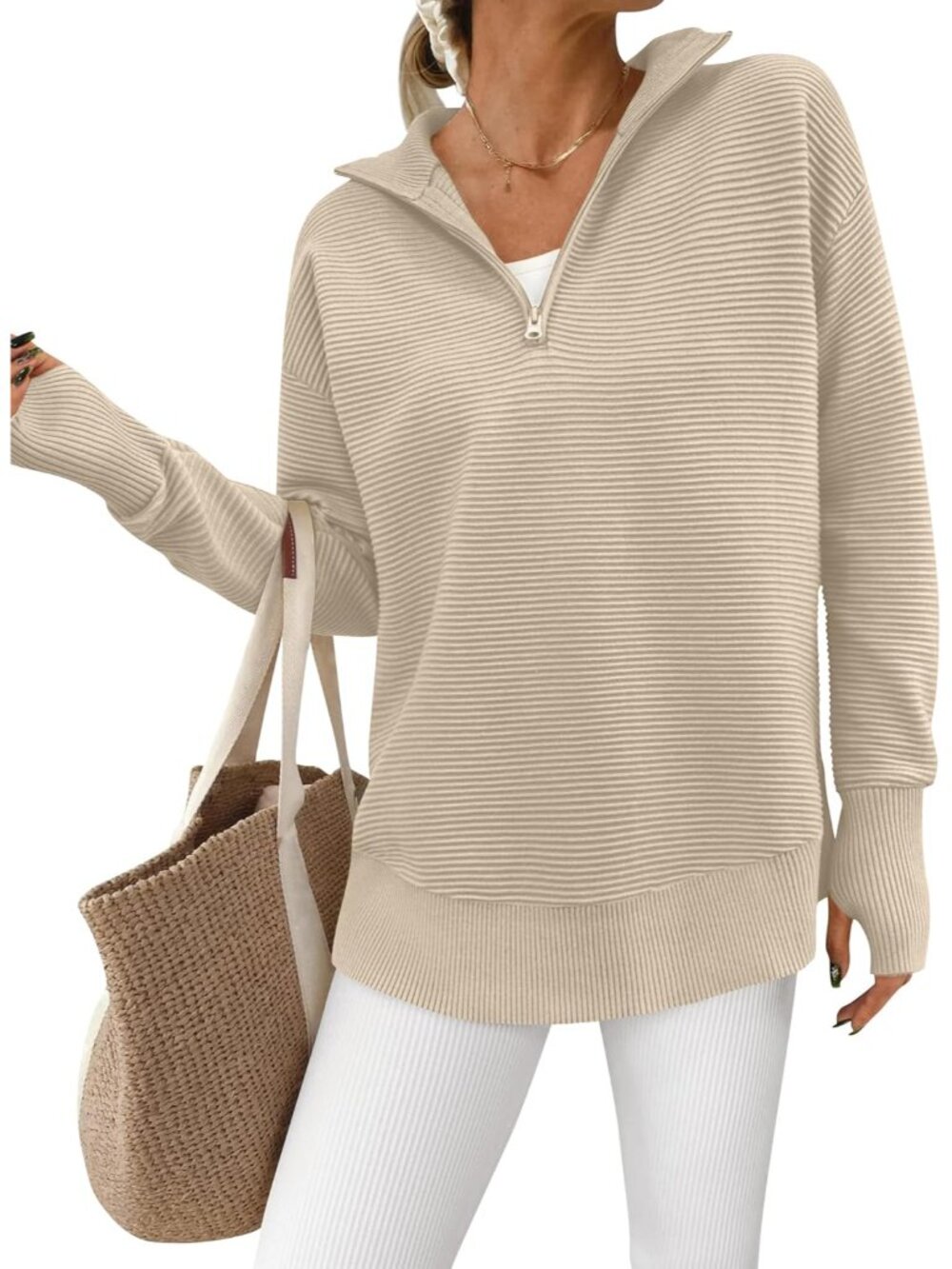 Womens Long Sleeve Quarter Zip Pullover Sweater